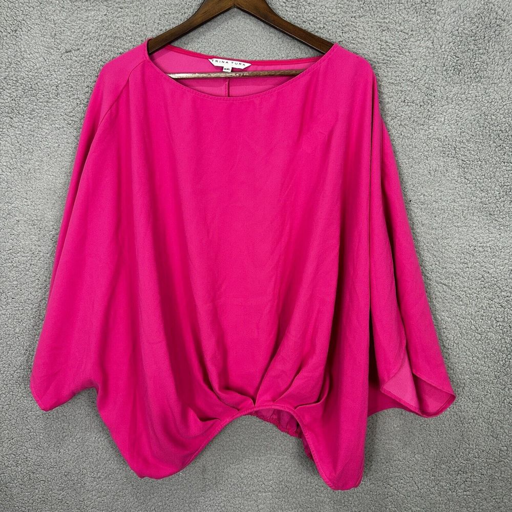 Trina Turk Fuchsia Draped Knot-Front Blouse